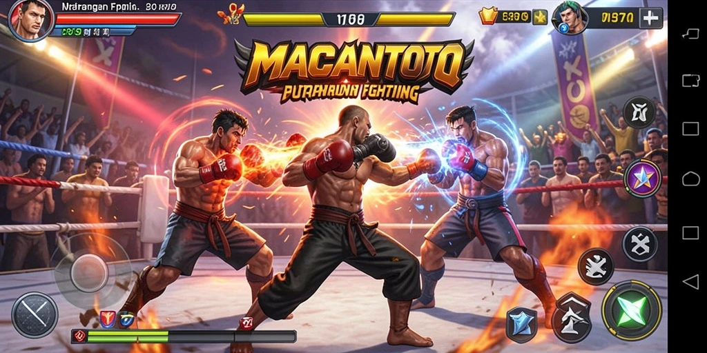 Tangkapan layar menunjukkan gameplay pertarungan yang seru dan intens di MACANTOTO.