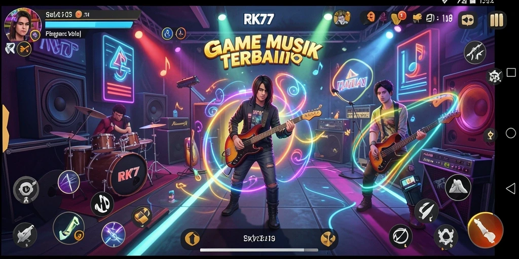 Tampilan gameplay RK77 yang seru dan penuh semangat musik.