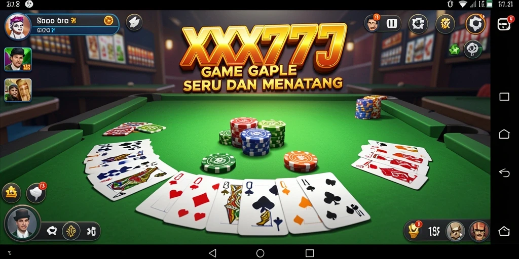 Screenshot gameplay XXX777 menampilkan permainan Gaple yang menarik dan interaktif.
